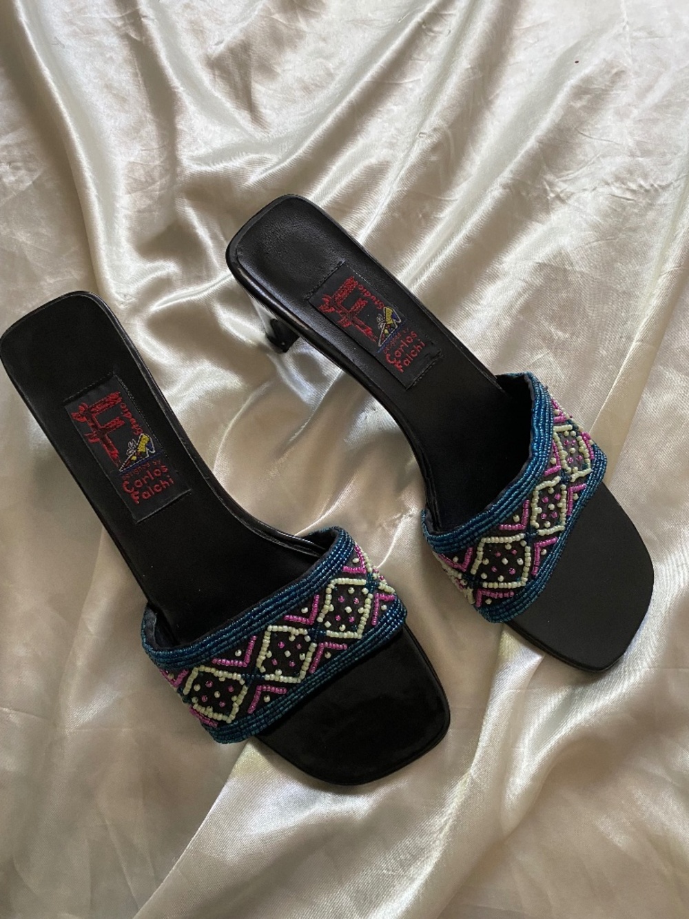 Vintage y2k Multicolor Beaded Heeled Sandals Boho Carrie Bradshaw 7.5 *read*